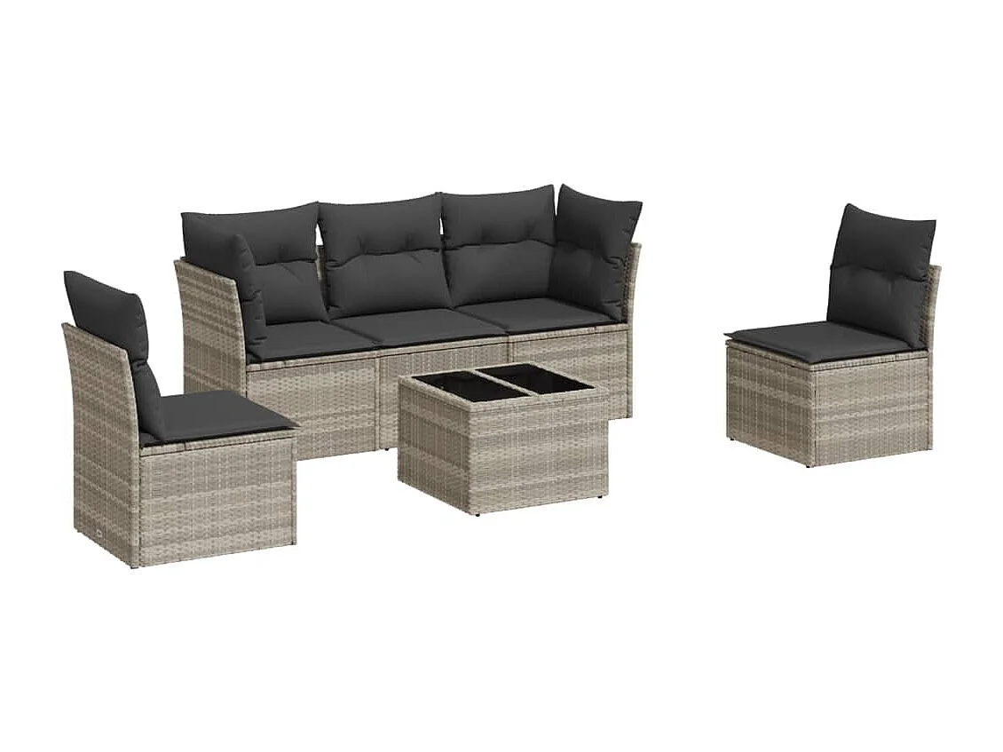 Salon de jardin 6 pièces avec coussins gris clair résine tressée