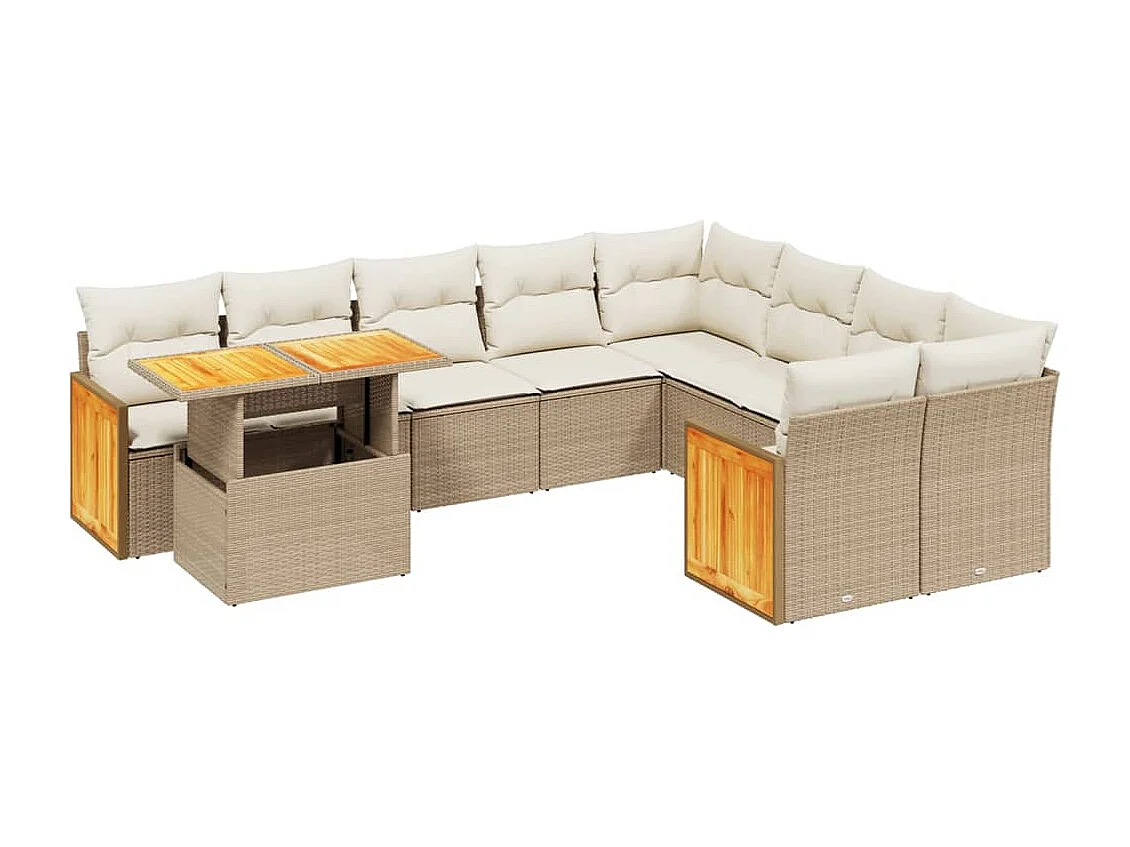 Salon de jardin avec coussins 10 pièces beige résine tressée