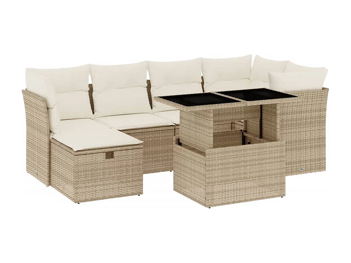 Salon de jardin avec coussins 7 pièces beige résine tressée