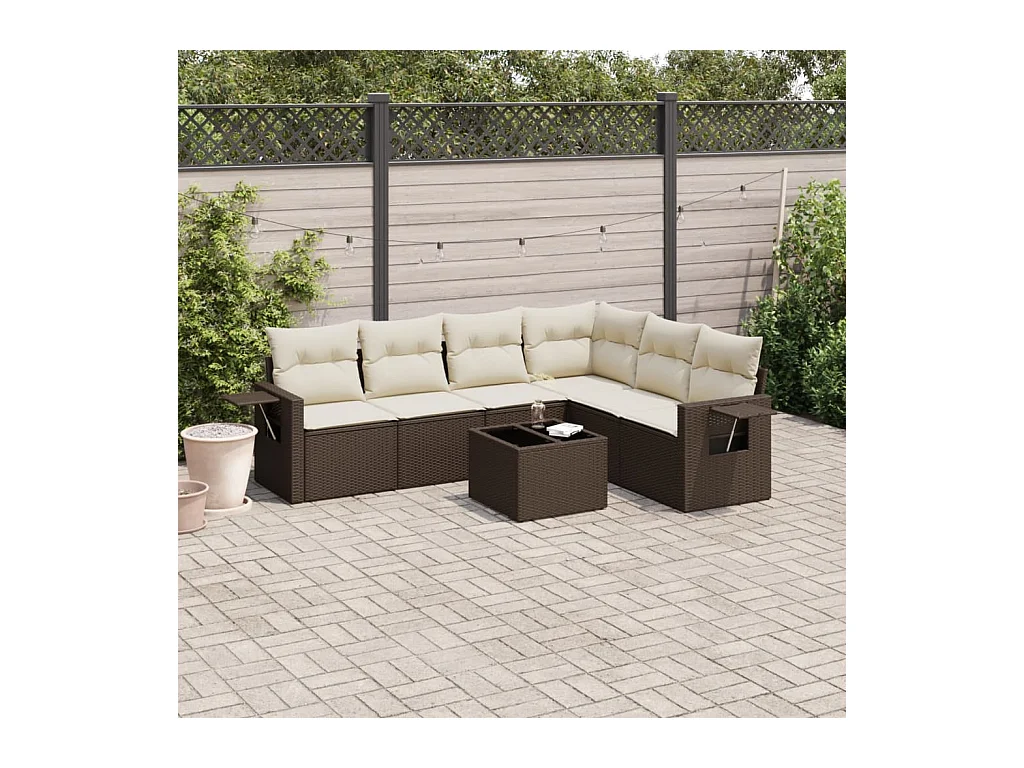 Salon de jardin avec coussins 7 pièces marron résine tressée