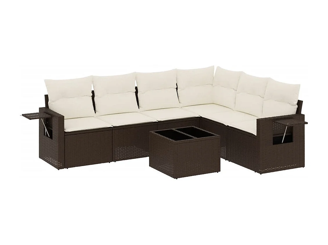 7-delige Loungeset met kussens poly rattan bruin