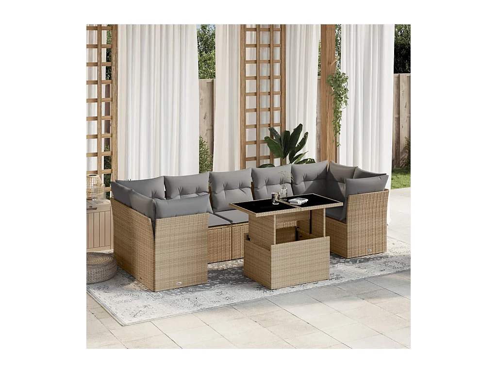 8-delige Loungeset met kussens poly rattan beige