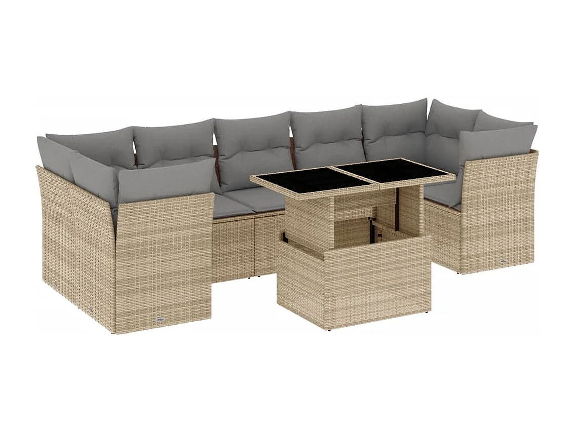 8-delige Loungeset met kussens poly rattan beige