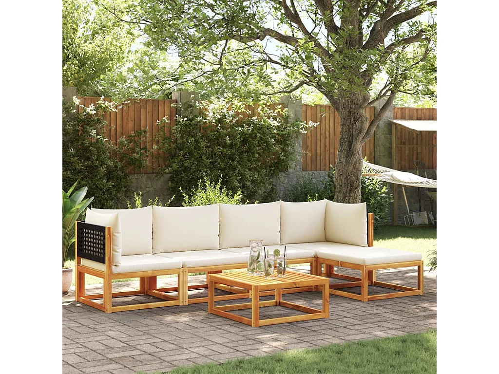 Set de sofás de jardín con cojines 6 piezas madera maciza acacia