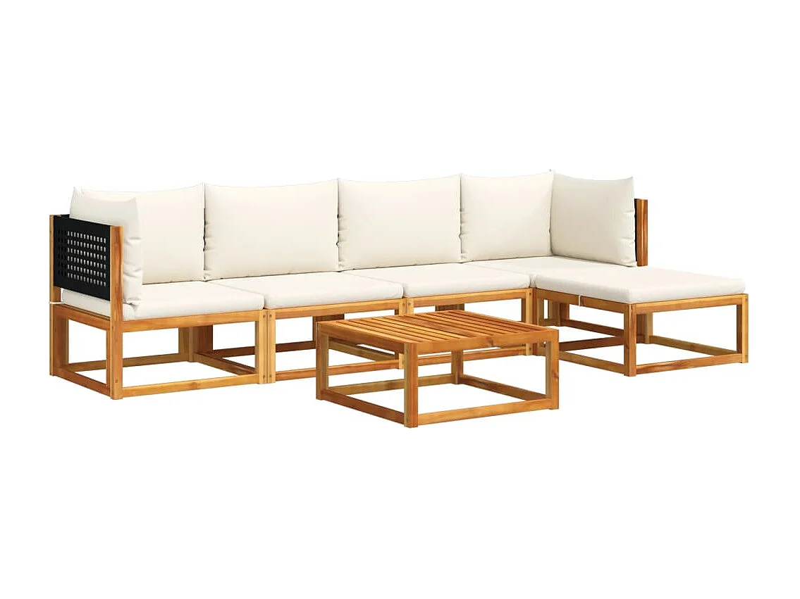 Salon de jardin avec coussins 6 pièces bois d'acacia solide