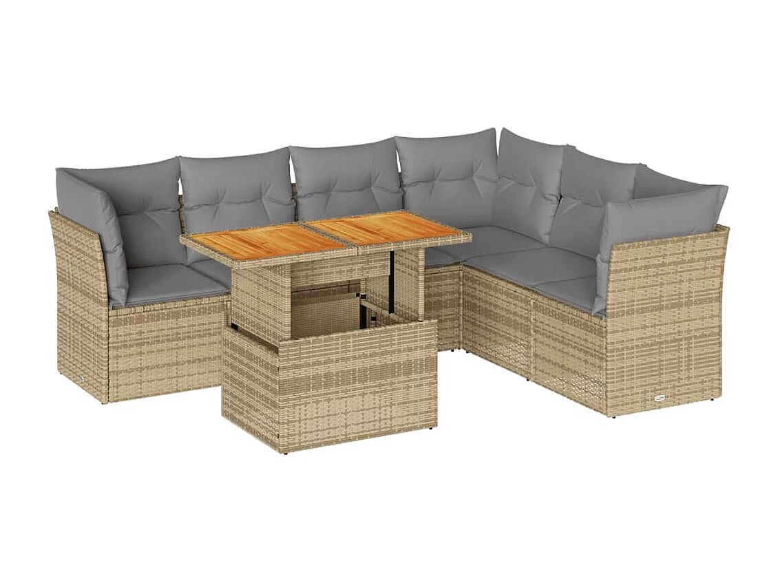 Set sofás de jardín 7 piezas y cojines ratán sintético beige