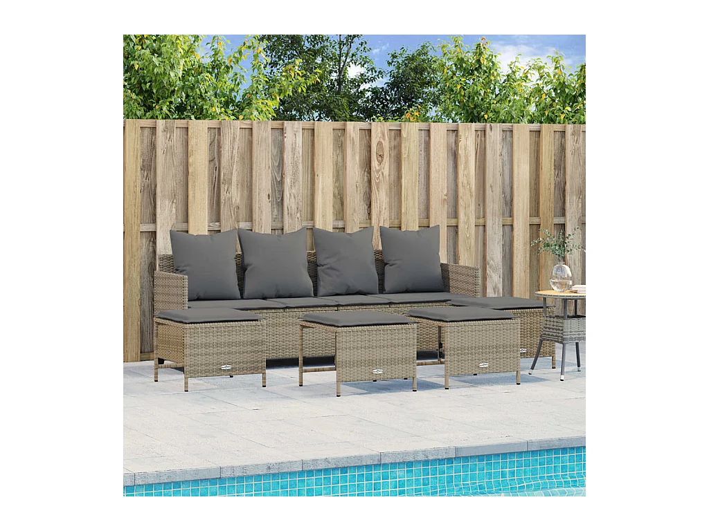 Salon de jardin avec coussins 5 pièces beige résine tressée