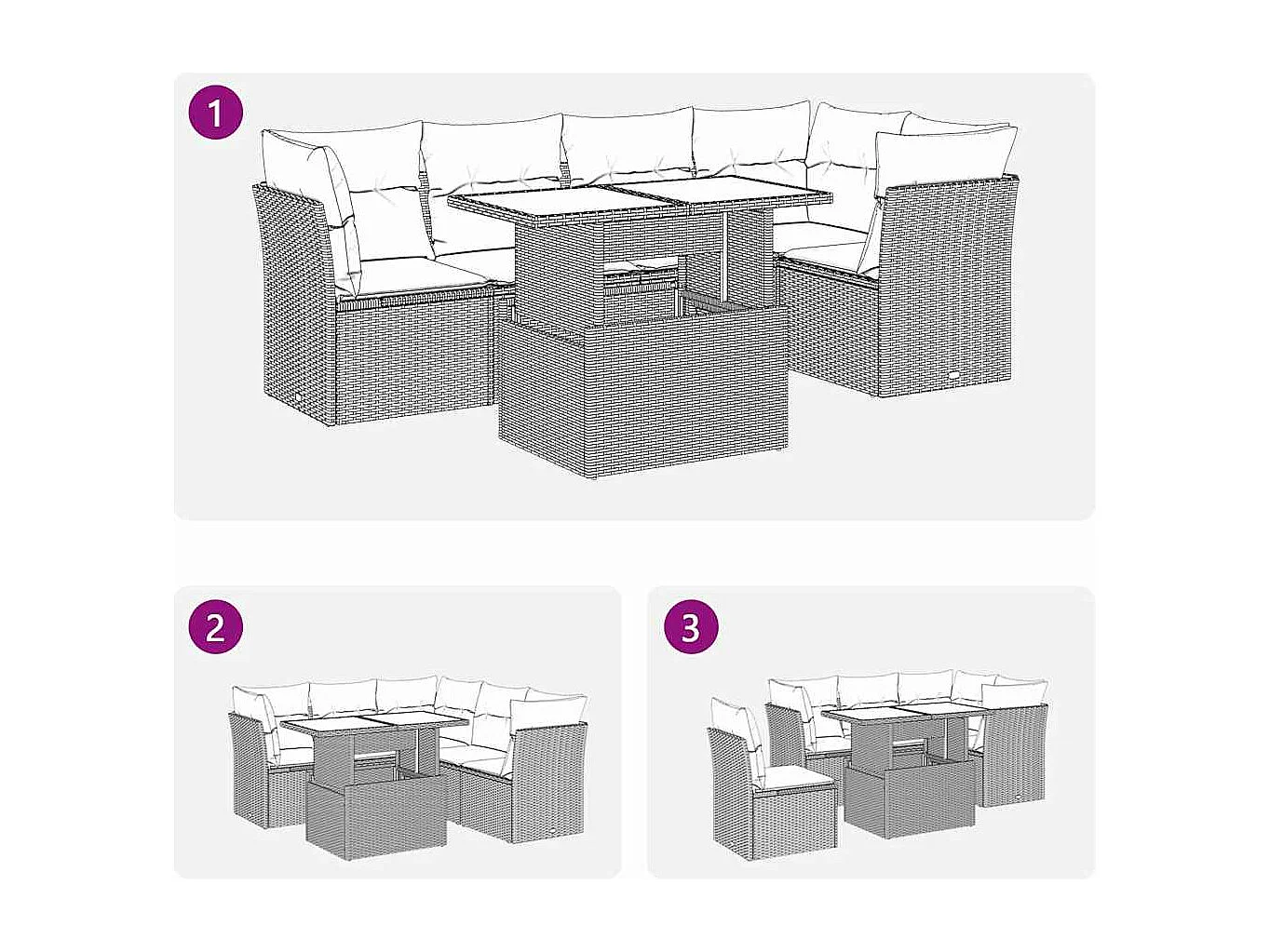 6-delige Loungeset met kussens poly rattan beige