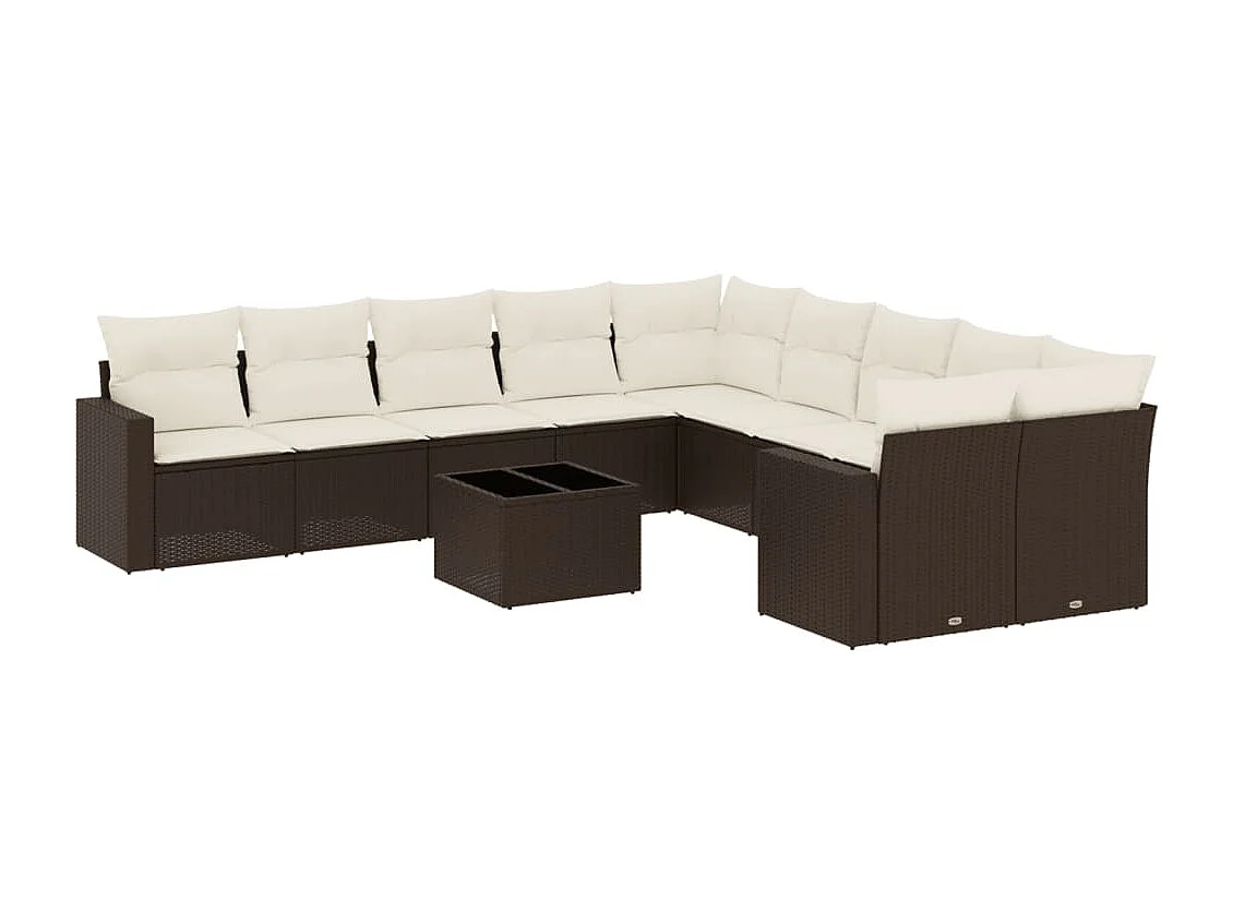 11-delige Loungeset met kussens poly rattan bruin