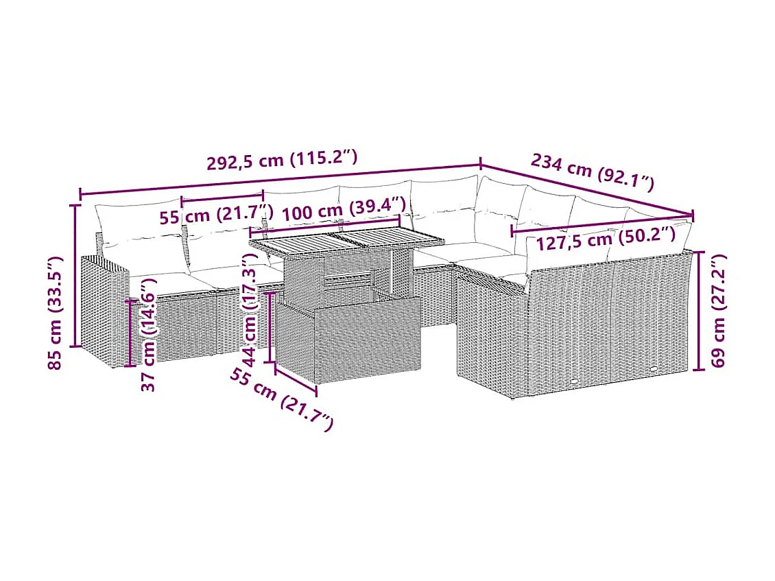 Salon de jardin avec coussins 10 pièces beige résine tressée