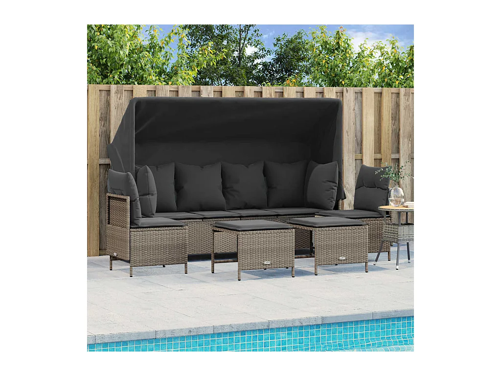 Set de sofás jardín y cojines 5 piezas ratán sintético gris claro