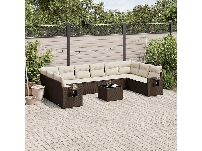 11-delige Loungeset met kussens poly rattan bruin