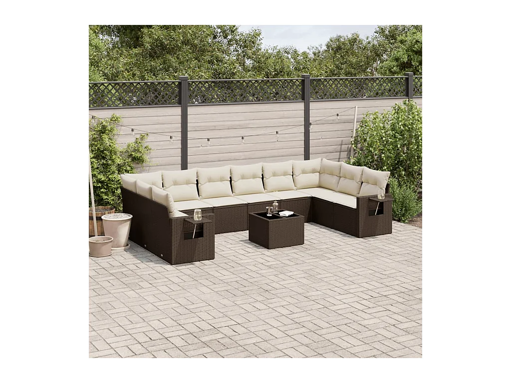 Set de sofás de jardín 11 piezas cojines ratán sintético marrón