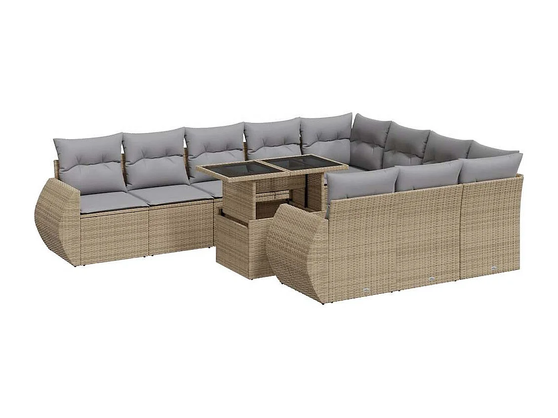 Salon de jardin 11 pièces avec coussins beige résine tressée