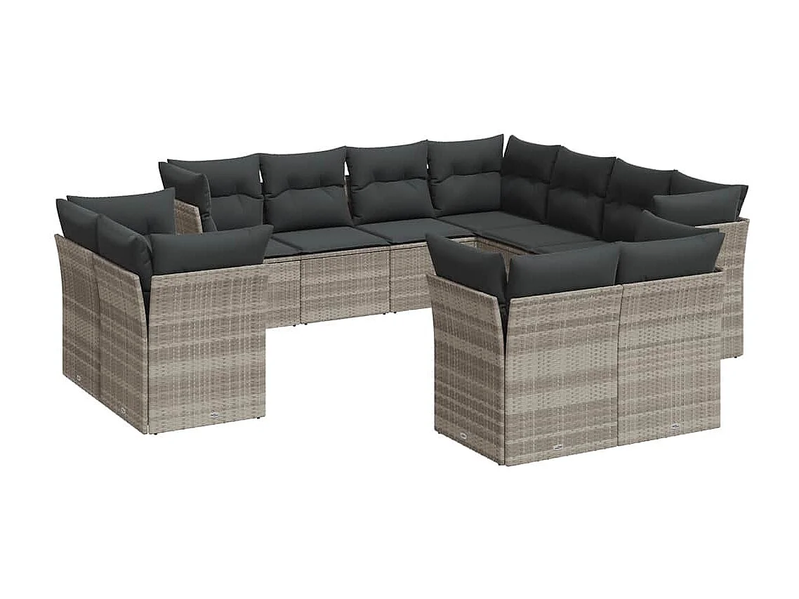 11-delige Loungeset met kussens poly rattan lichtgrijs