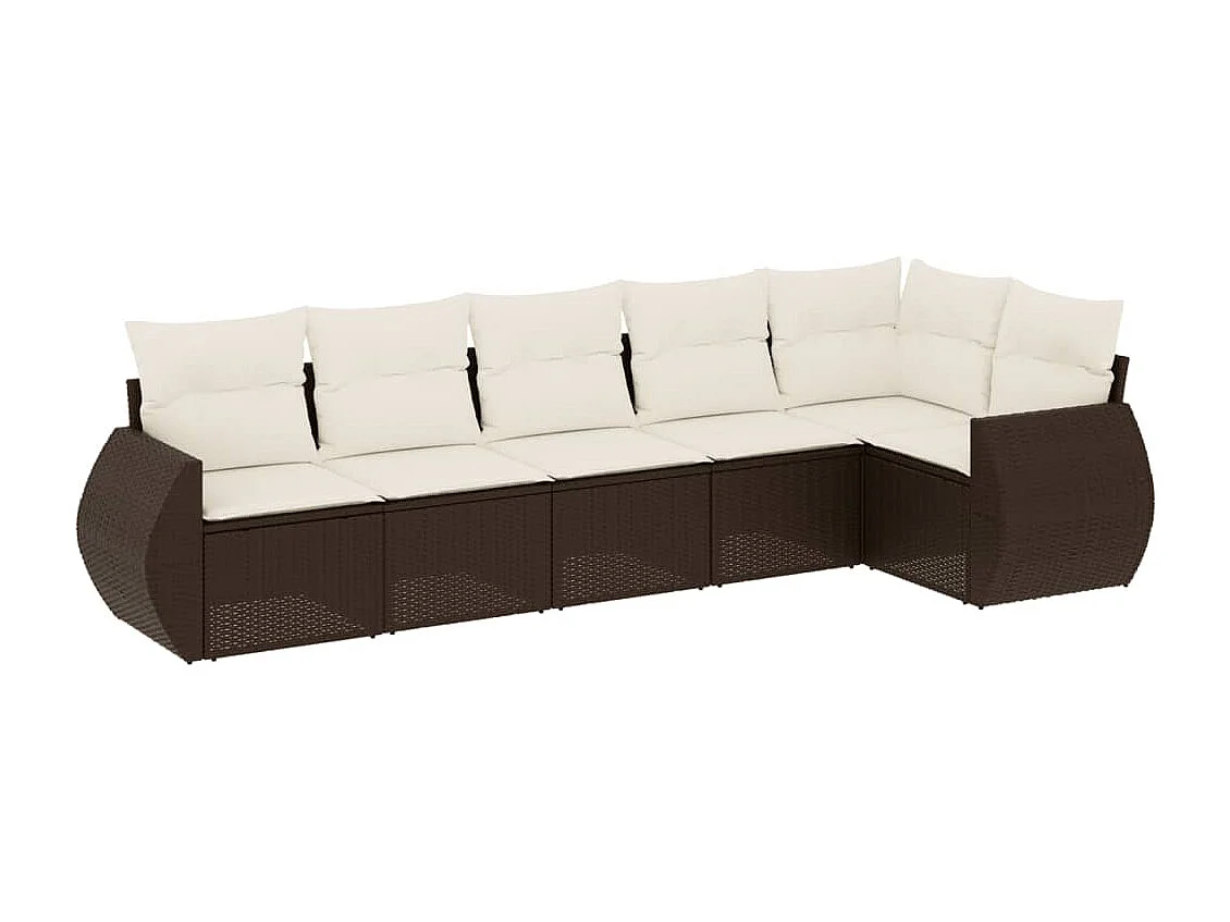 Set sofás de jardín 6 piezas y cojines ratán sintético marrón