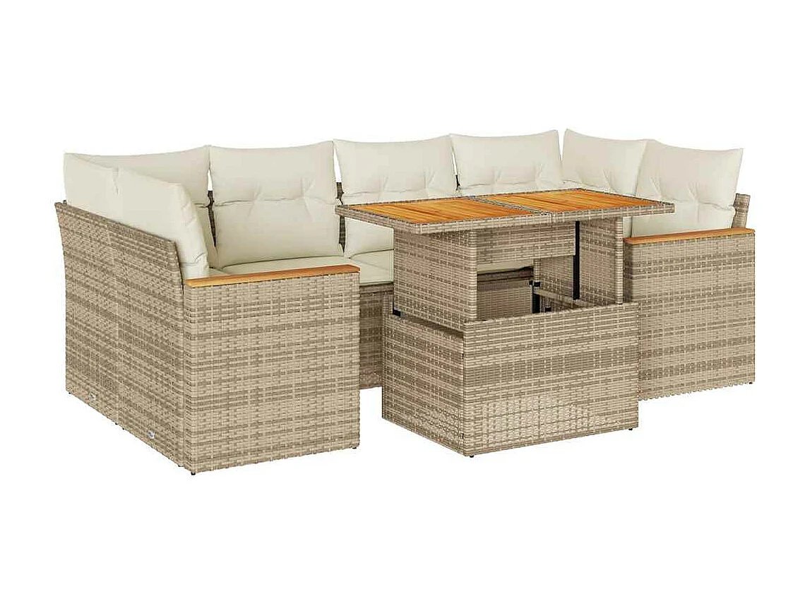 Set sofás jardín y cojines 6 piezas ratán sintético acacia beige