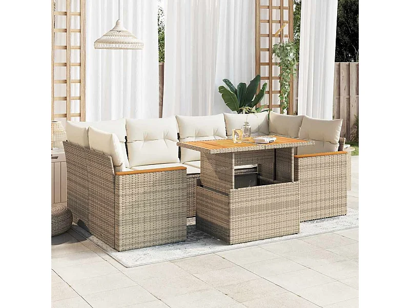Set sofás jardín y cojines 6 piezas ratán sintético acacia beige