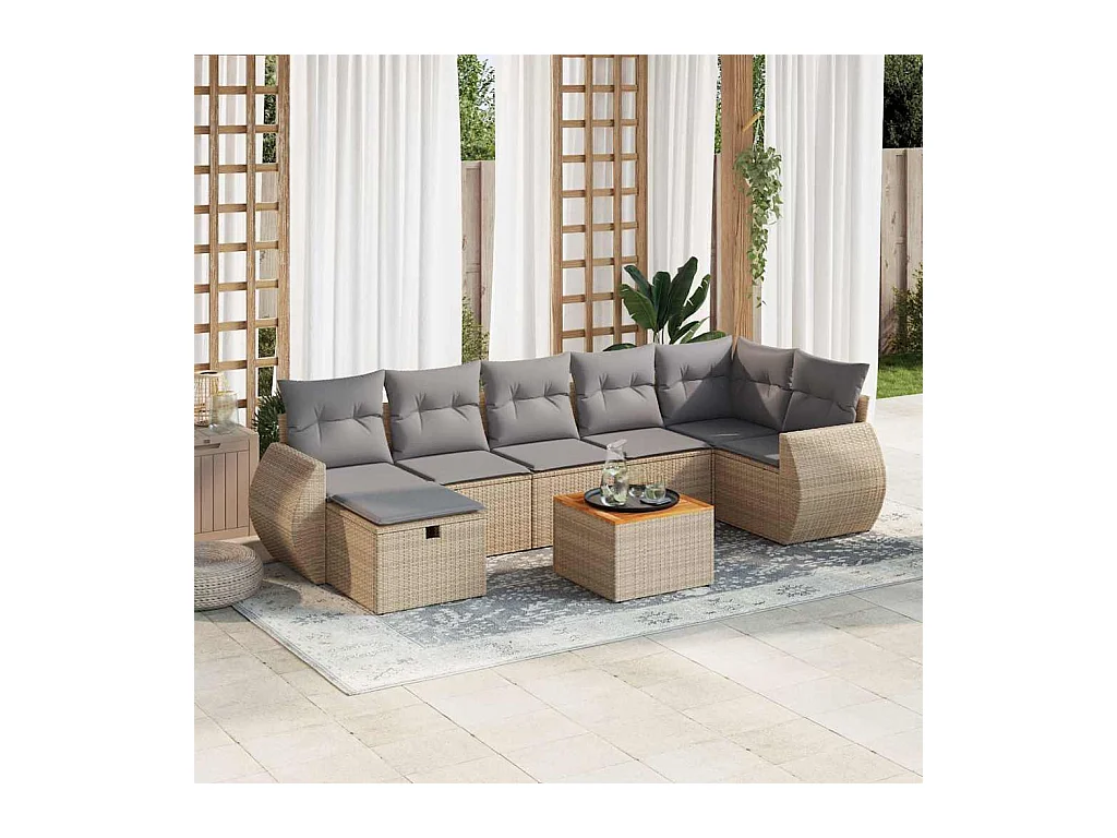 8 peças conjunto de sofás para jardim com almofadões vime PE bege