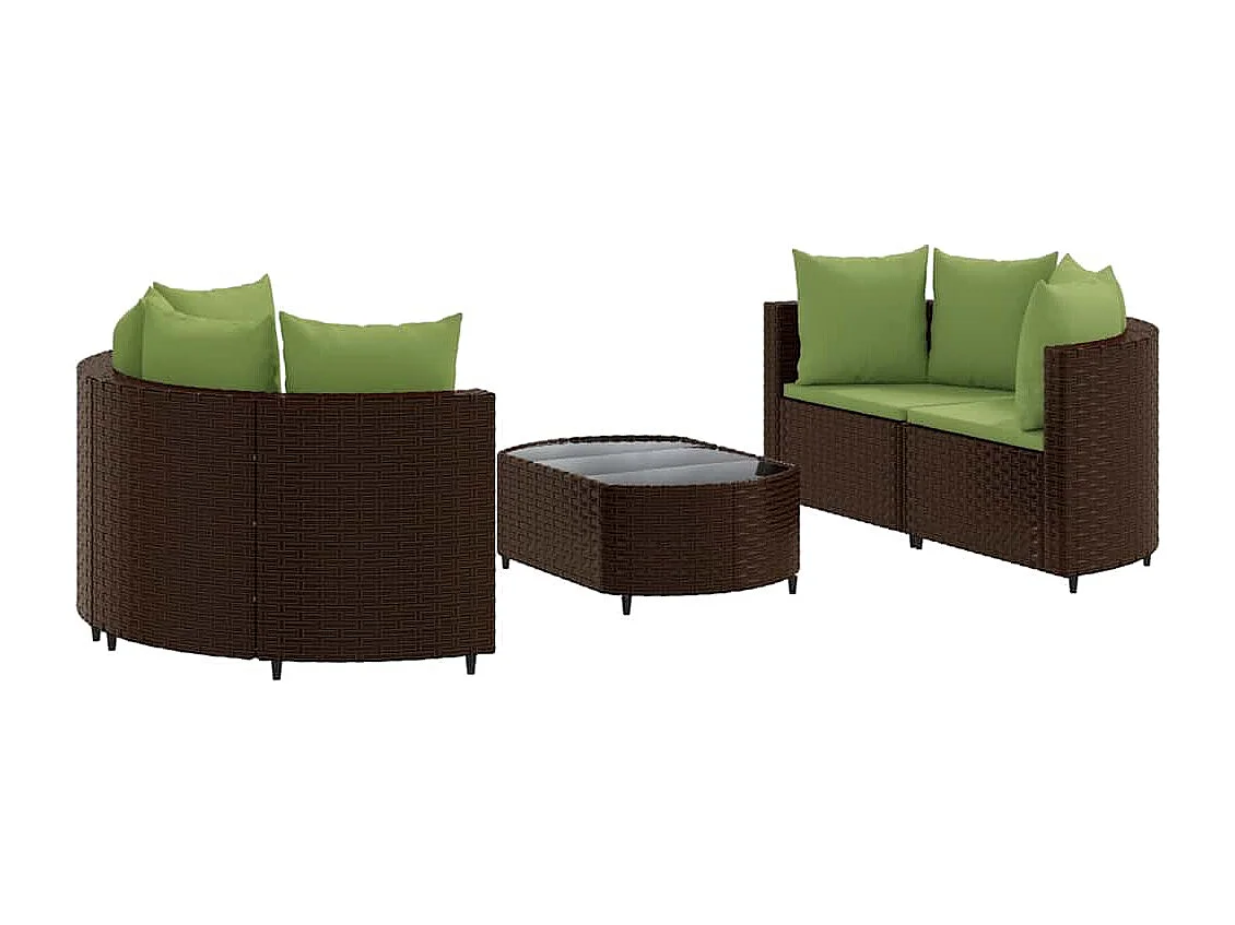 5-delige Loungeset met kussens poly rattan bruin
