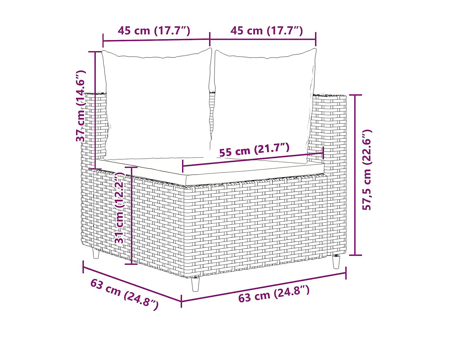 Set comedor de jardín 5 piezas y cojines ratán sintético marrón