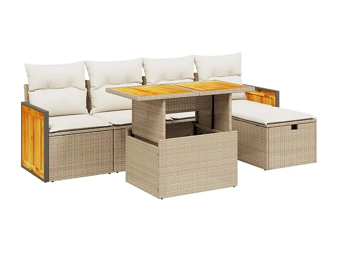 Salon de jardin avec coussins 6 pièces beige résine tressée