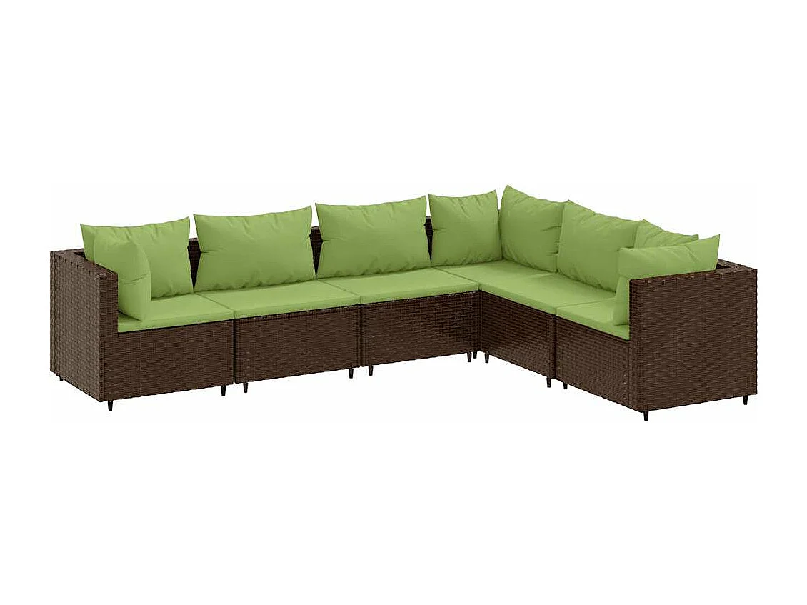 Set muebles de jardín 6 piezas y cojines ratán sintético marrón