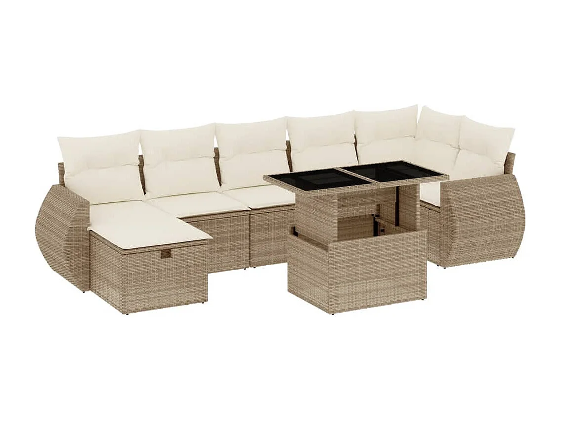 8 peças conjunto de sofás para jardim com almofadões vime PE bege