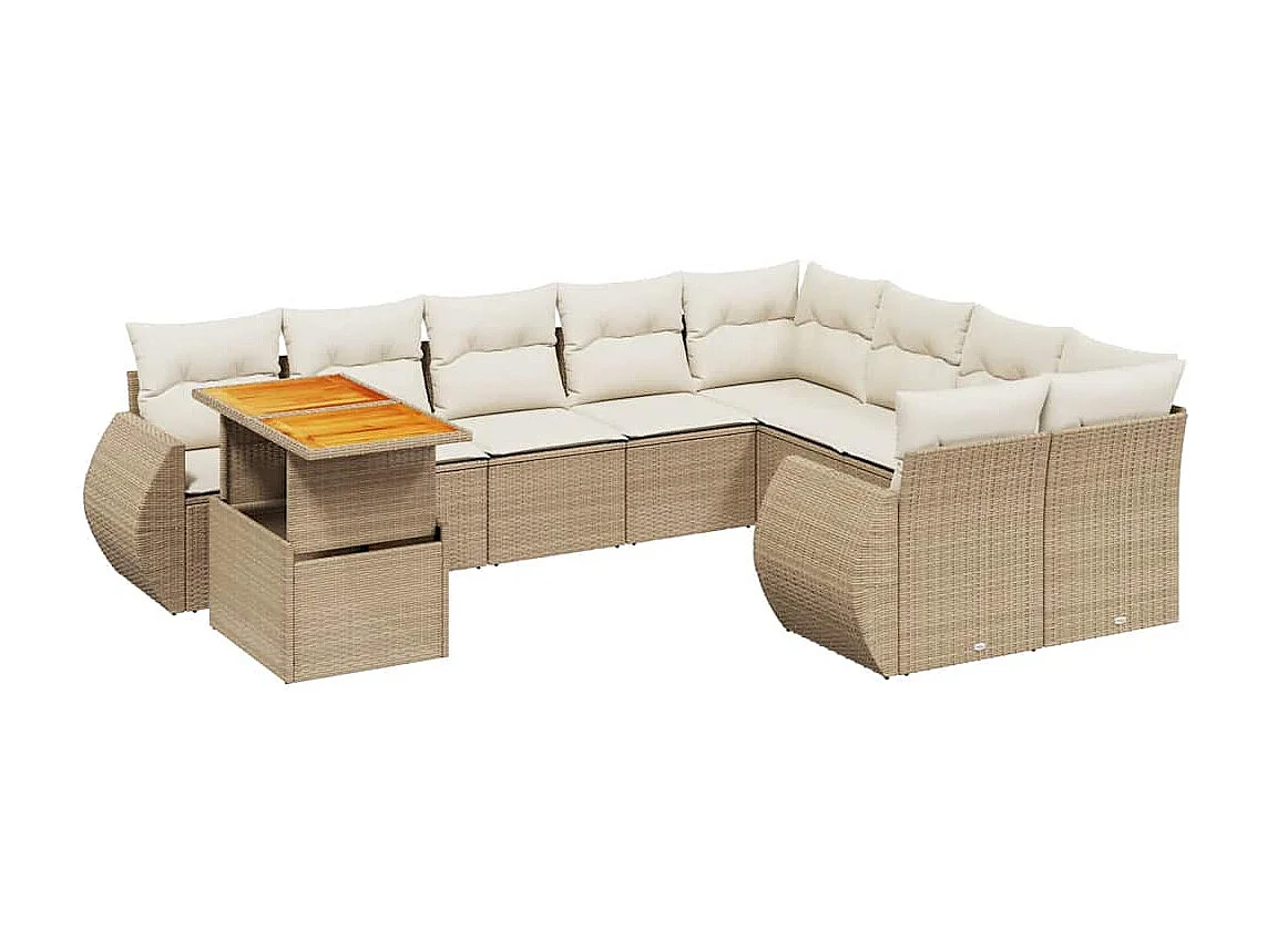10-delige Loungeset met kussens poly rattan beige