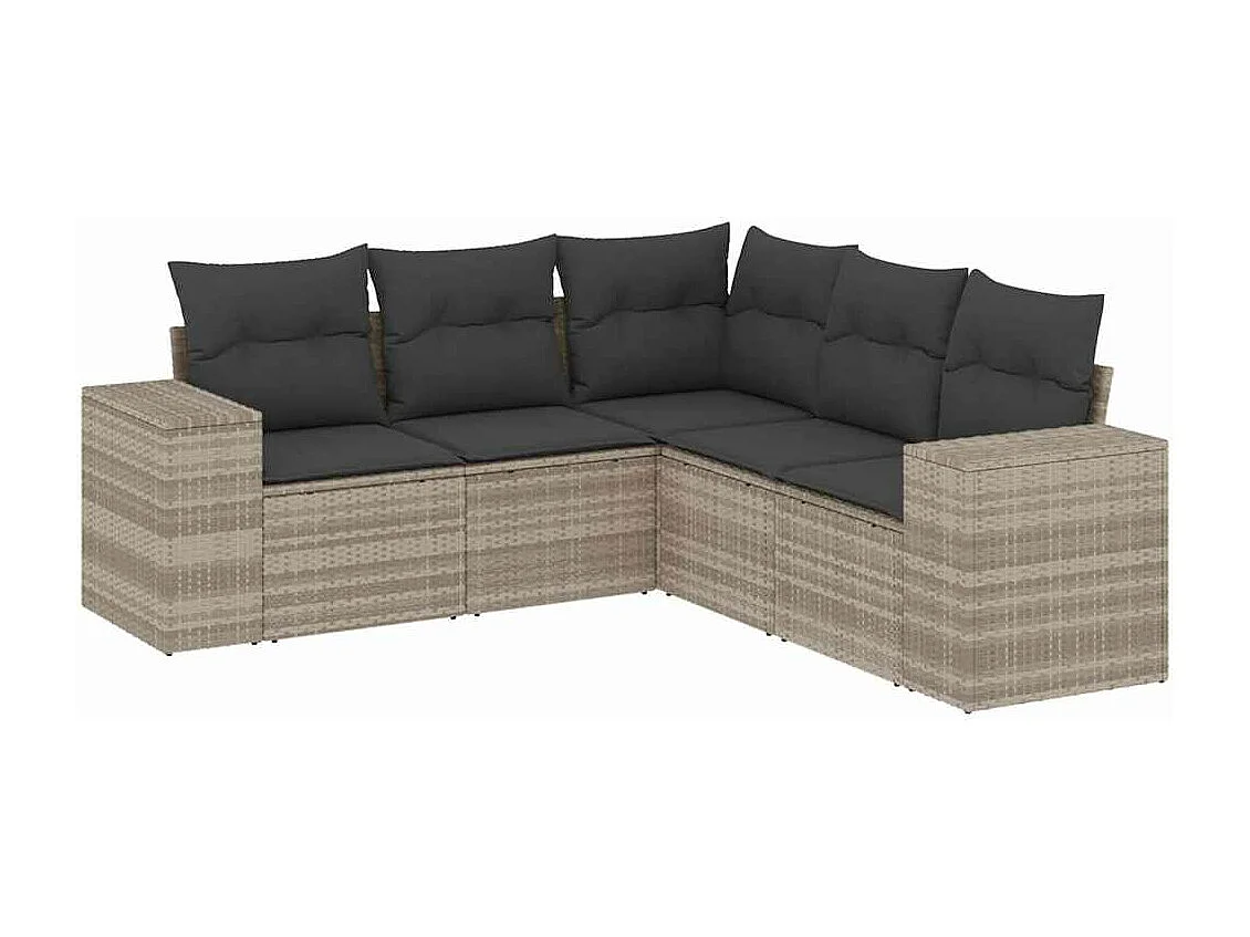 Salon de jardin 5 pièces avec coussins gris clair résine tressée