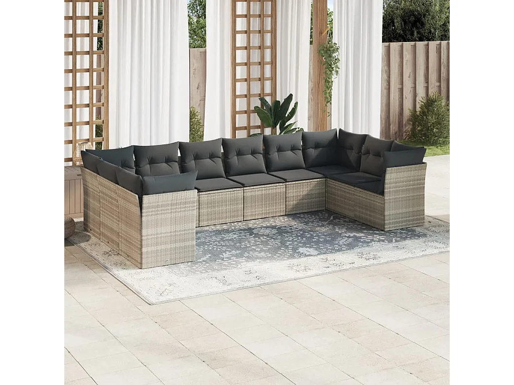 Salon de jardin avec coussins 10 pièces gris clair résine tressée