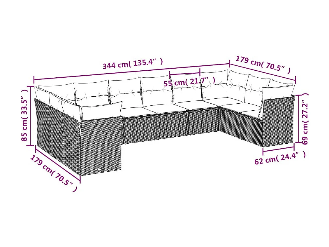 Salon de jardin avec coussins 10 pièces gris clair résine tressée