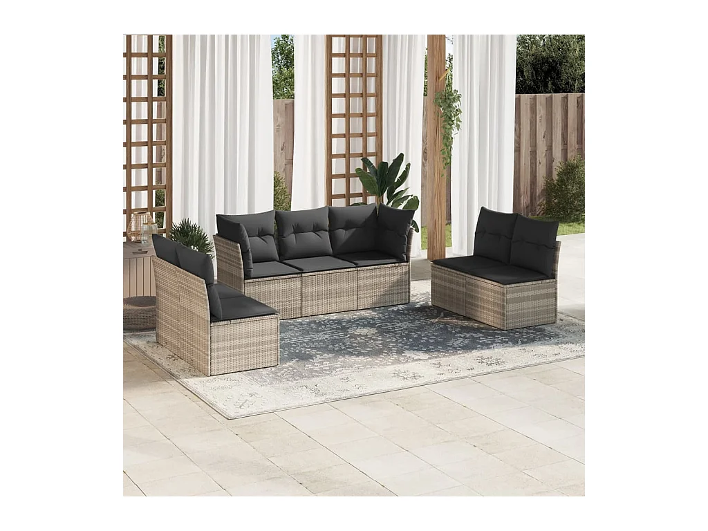 Salon de jardin avec coussins 7 pièces gris clair résine tressée