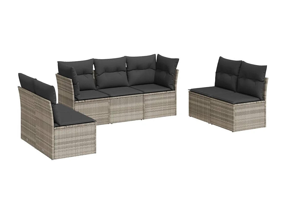 Set de sofás de jardín 7 piezas con cojines ratán PE gris claro