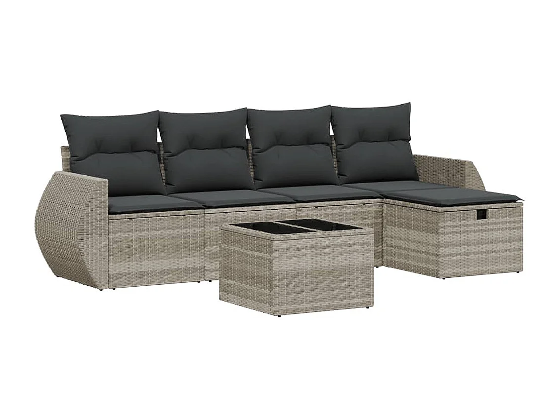 Salon de jardin 6 pièces avec coussins gris clair résine tressée