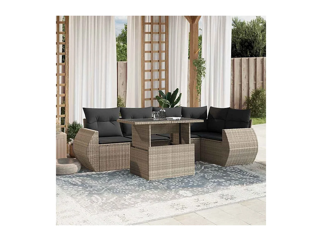 Salon de jardin avec coussins 7 pièces gris clair résine tressée