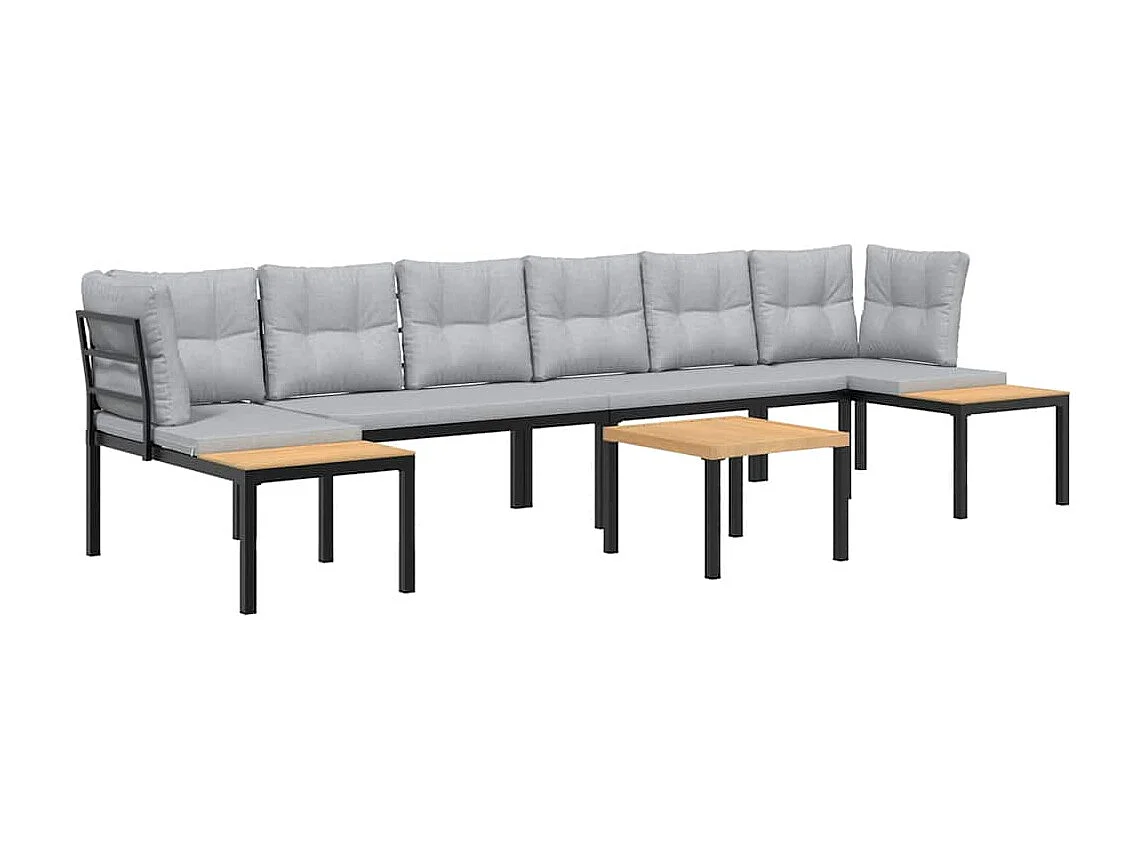 Set sofás jardín y cojines 5 piezas acero recubierto polvo negro