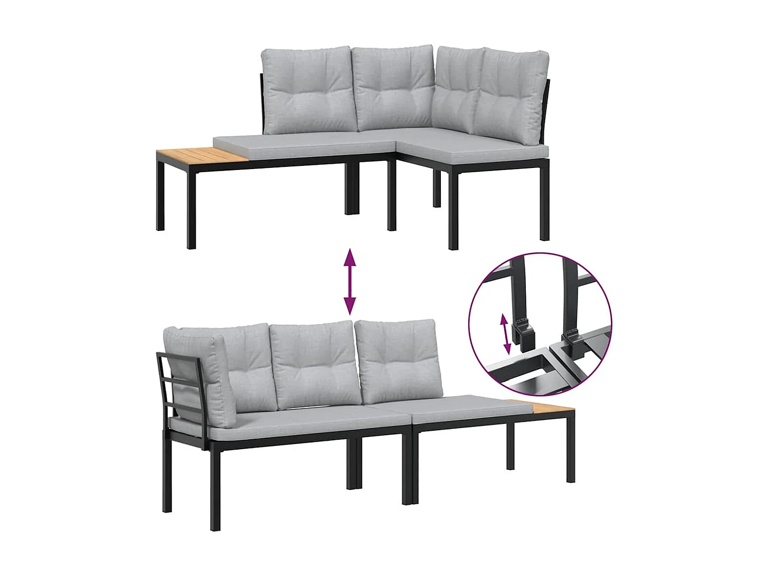 Salon de jardin avec coussins 5 pièces noir acier enduit de poudre