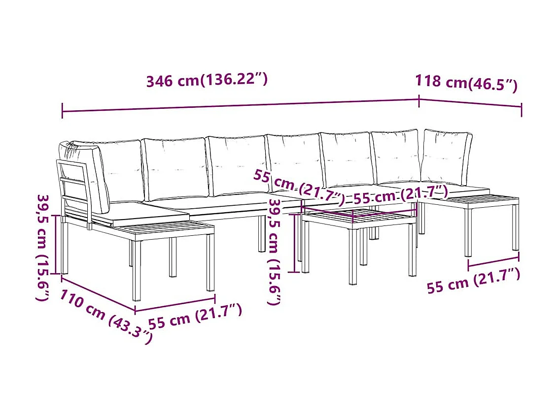 Salon de jardin avec coussins 5 pièces noir acier enduit de poudre
