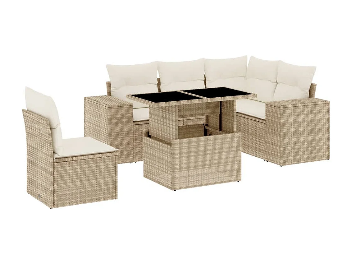 Salon de jardin avec coussins 6 pièces beige résine tressée