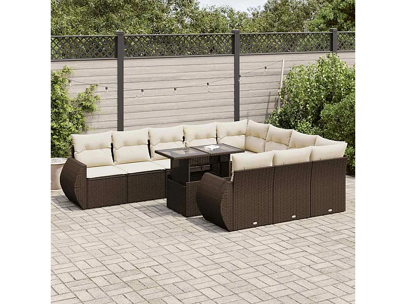 11-delige Loungeset met kussens poly rattan bruin