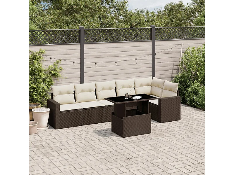 Salon de jardin avec coussins 7 pièces marron résine tressée