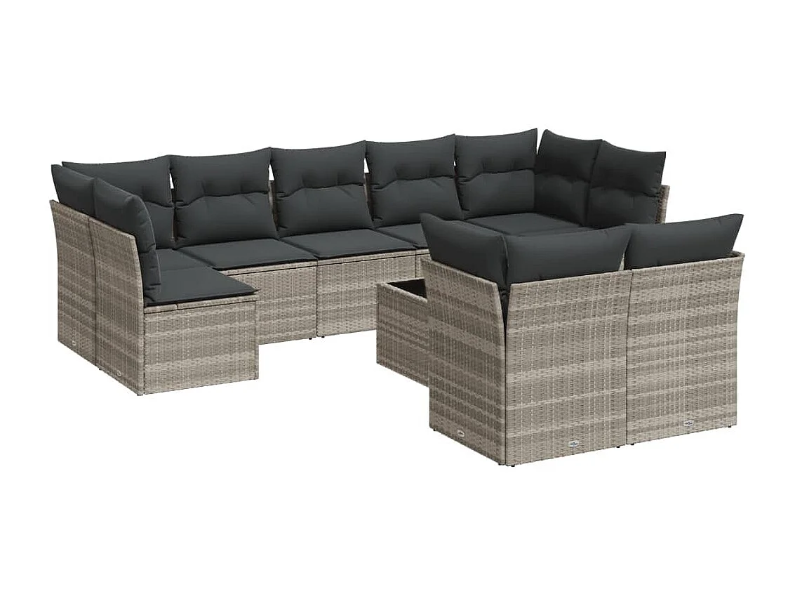 Salon de jardin avec coussins 10 pièces gris clair résine tressée