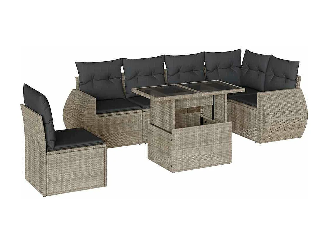 Salon de jardin avec coussins 7 pièces gris clair résine tressée