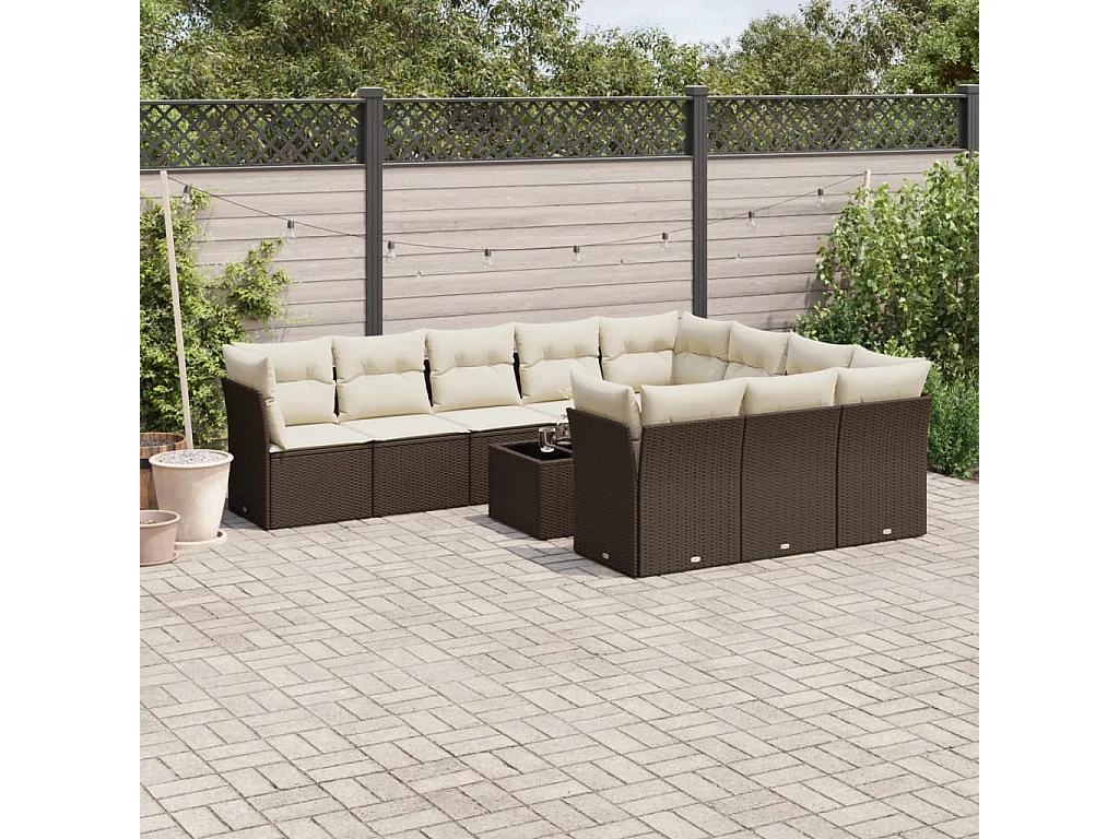 11-delige Loungeset met kussens poly rattan bruin
