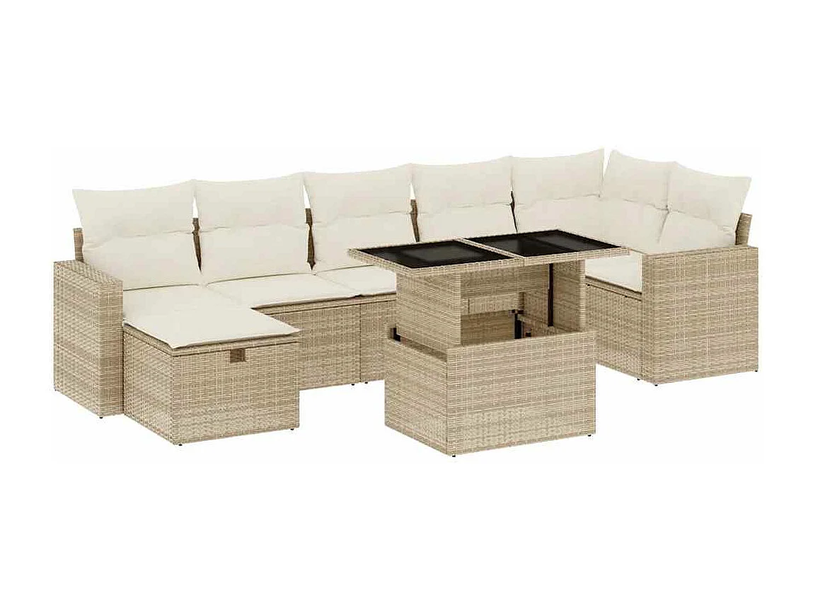8-delige Loungeset met kussens poly rattan beige
