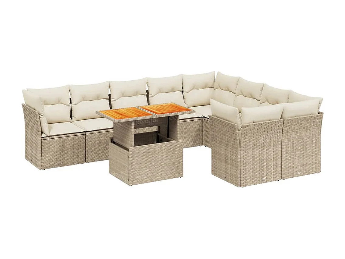 Salon de jardin avec coussins 10 pièces beige résine tressée