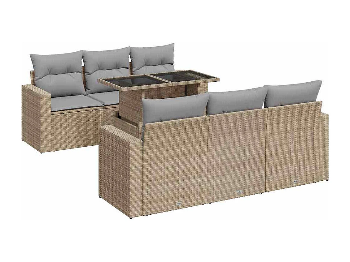 7-delige Loungeset met kussens poly rattan beige