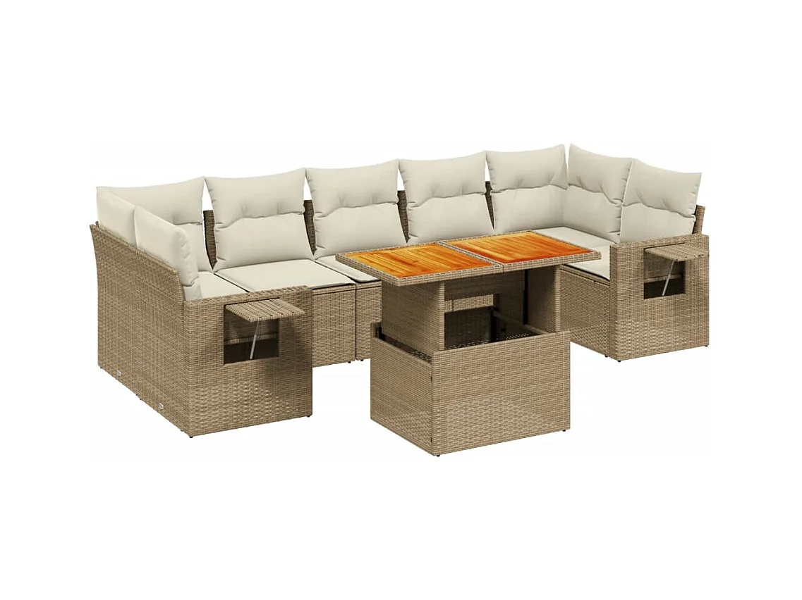 Salon de jardin avec coussins 8 pièces beige résine tressée