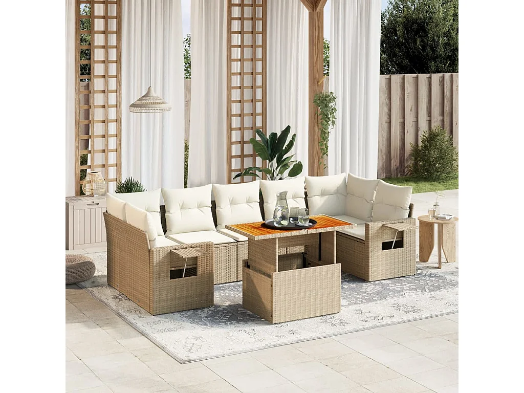 Salon de jardin avec coussins 8 pièces beige résine tressée